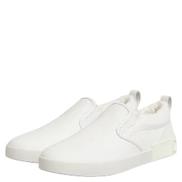 White Leather Low Top Slip On Sneakers Shoes