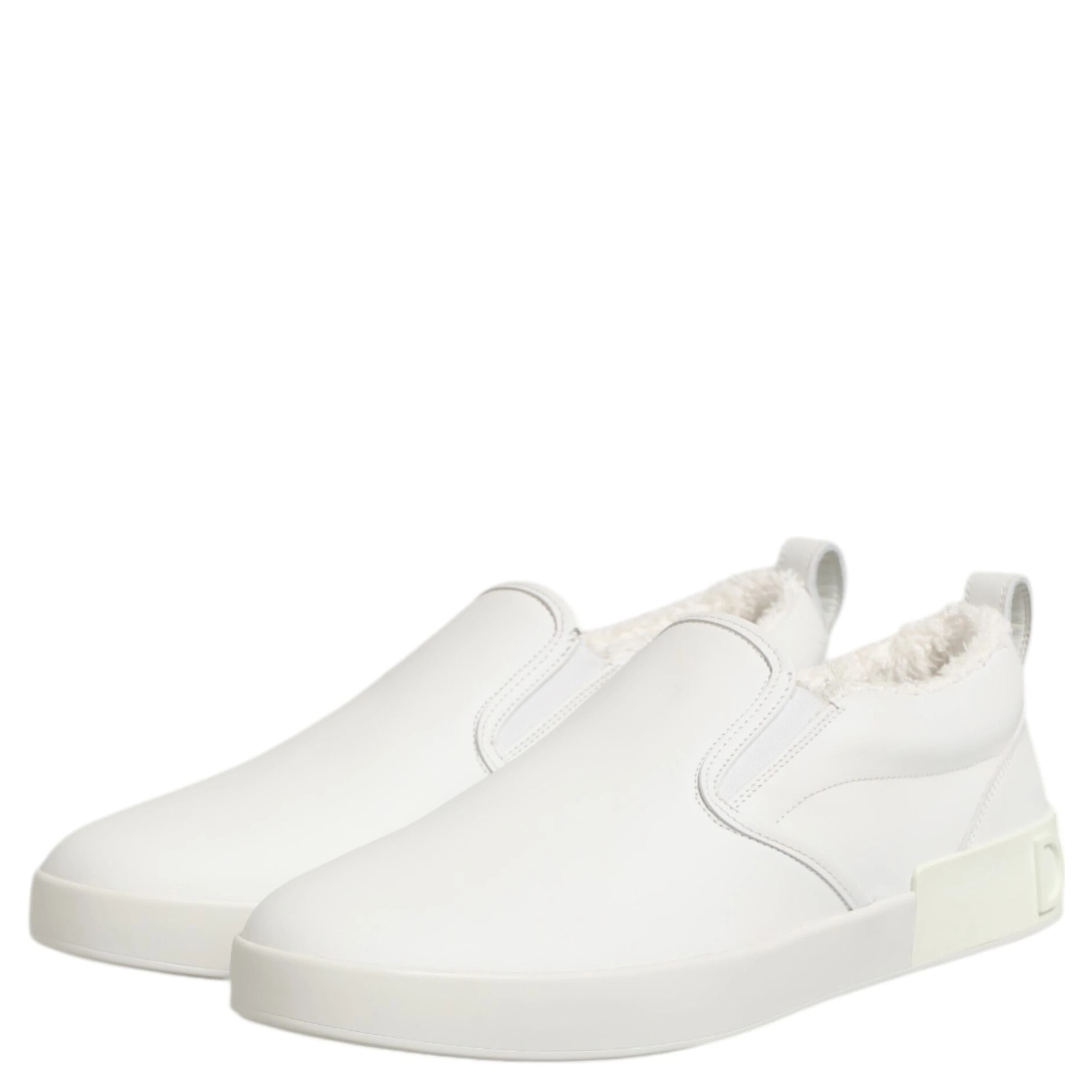 White Leather Low Top Slip On Sneakers Shoes