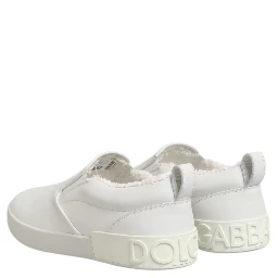 White Leather Low Top Slip On Sneakers Shoes