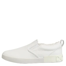 White Leather Low Top Slip On Sneakers Shoes