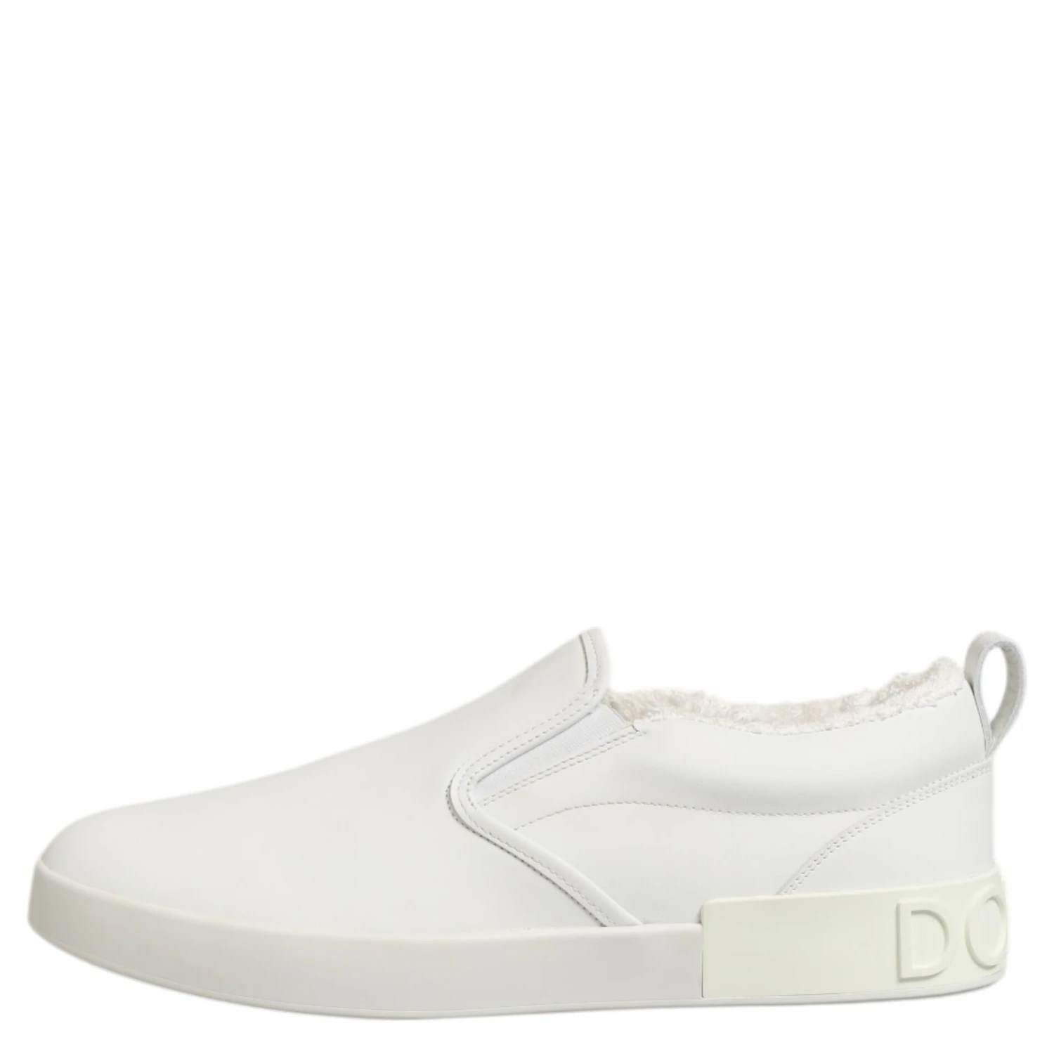 White Leather Low Top Slip On Sneakers Shoes