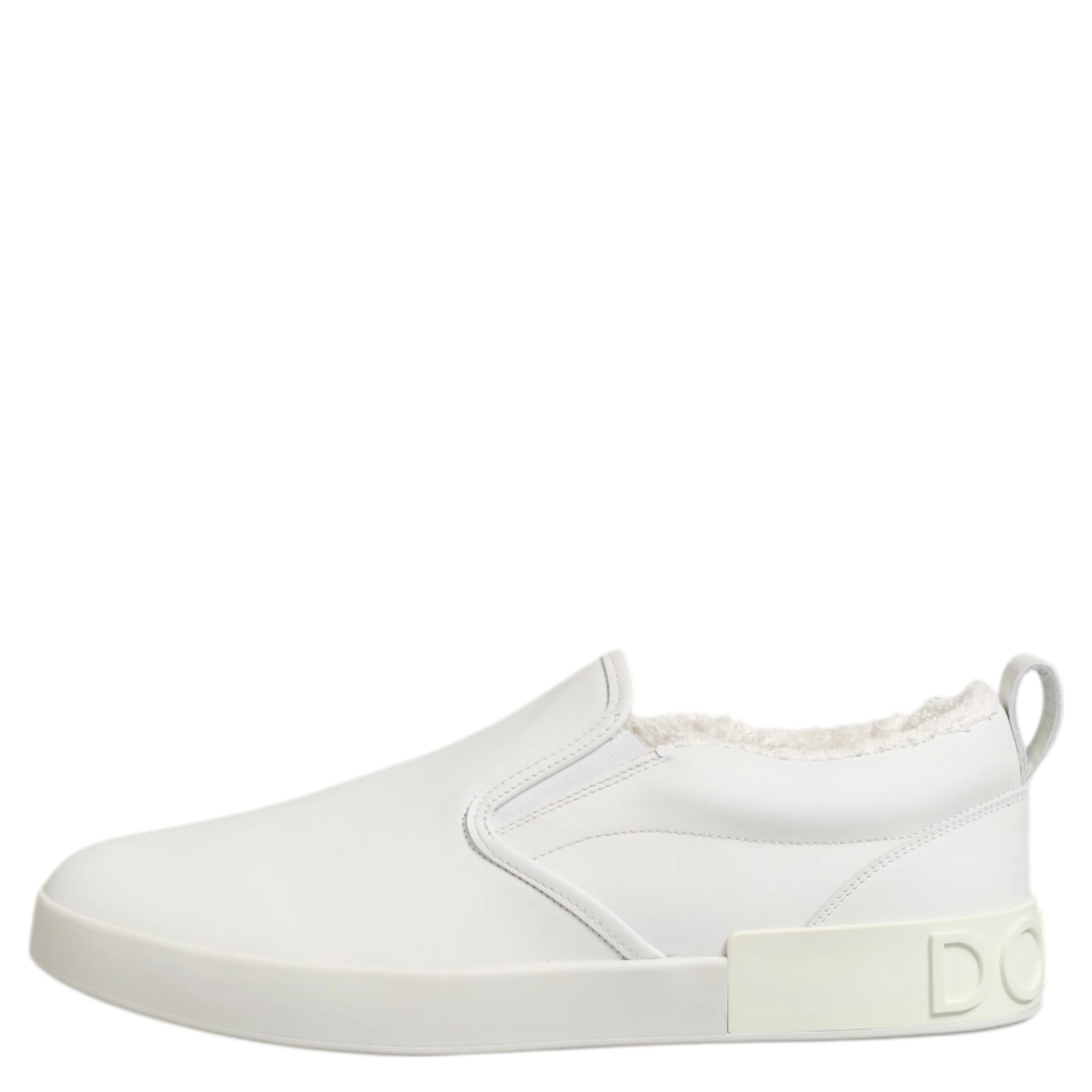 White Leather Low Top Slip On Sneakers Shoes