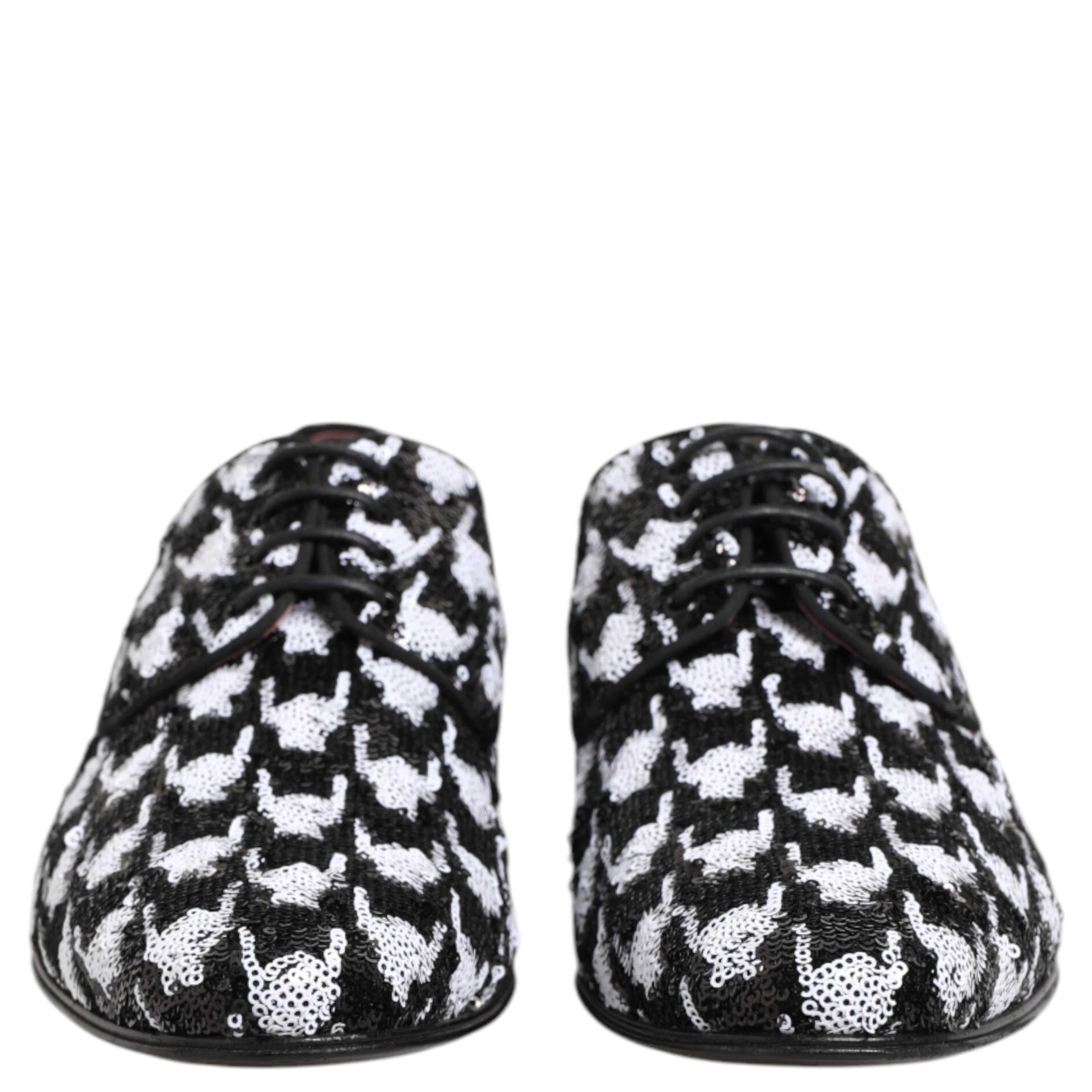 Dress Black White Sequined Lace Up Derby Shoes