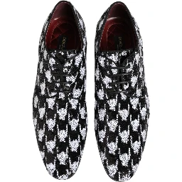 Dress Black White Sequined Lace Up Derby Shoes