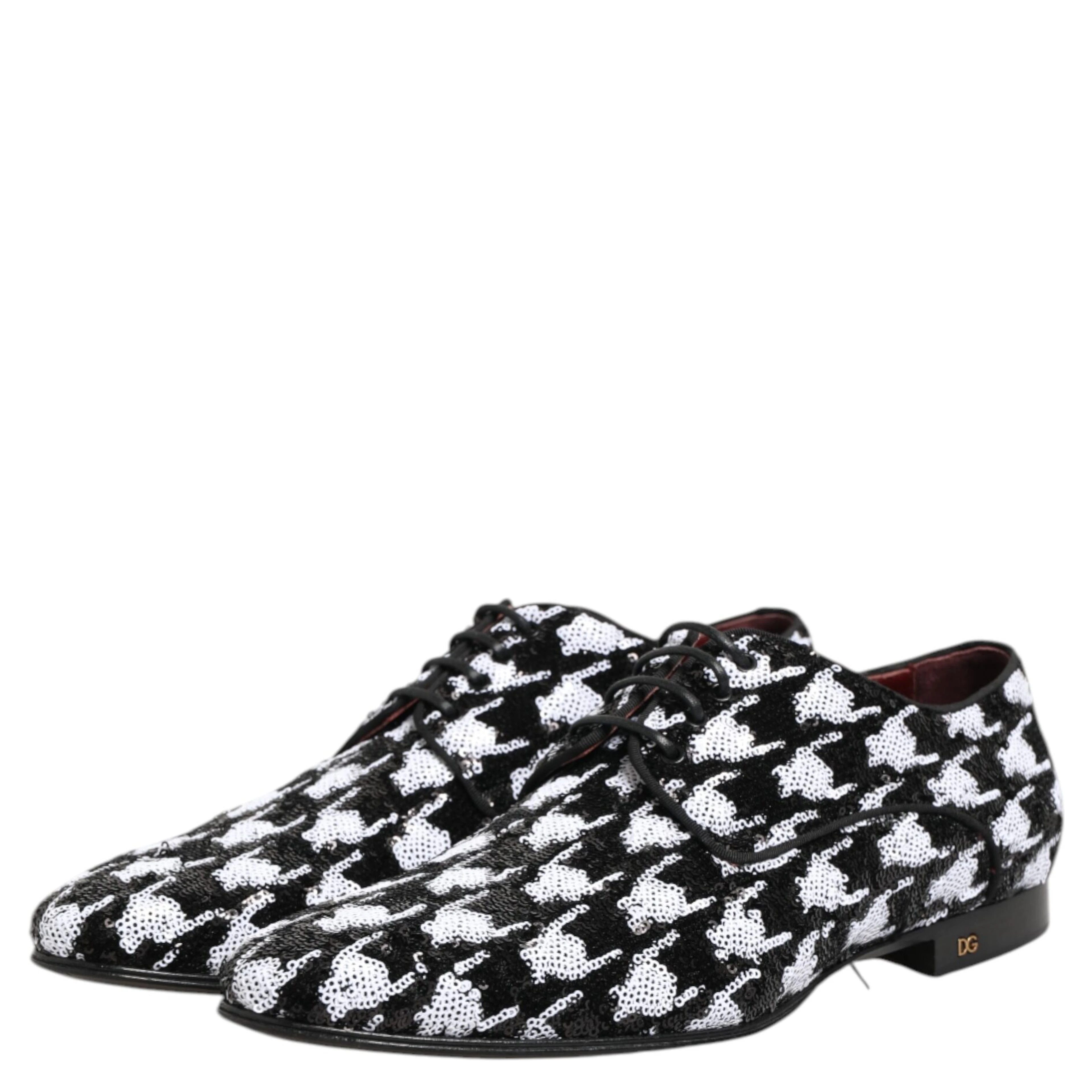 Dress Black White Sequined Lace Up Derby Shoes