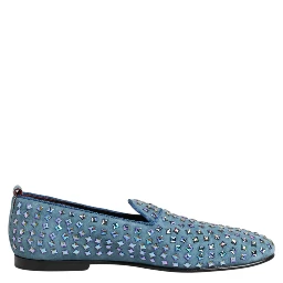 Blue Suede Studded Dress Men Loafers Shoes