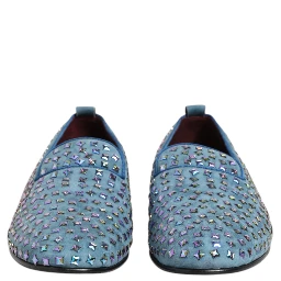 Blue Suede Studded Dress Men Loafers Shoes