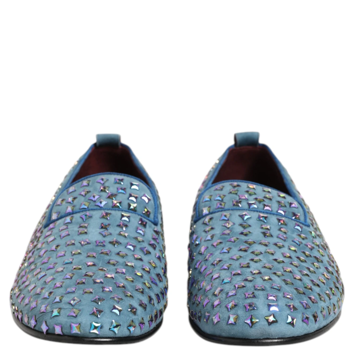 Blue Suede Studded Dress Men Loafers Shoes