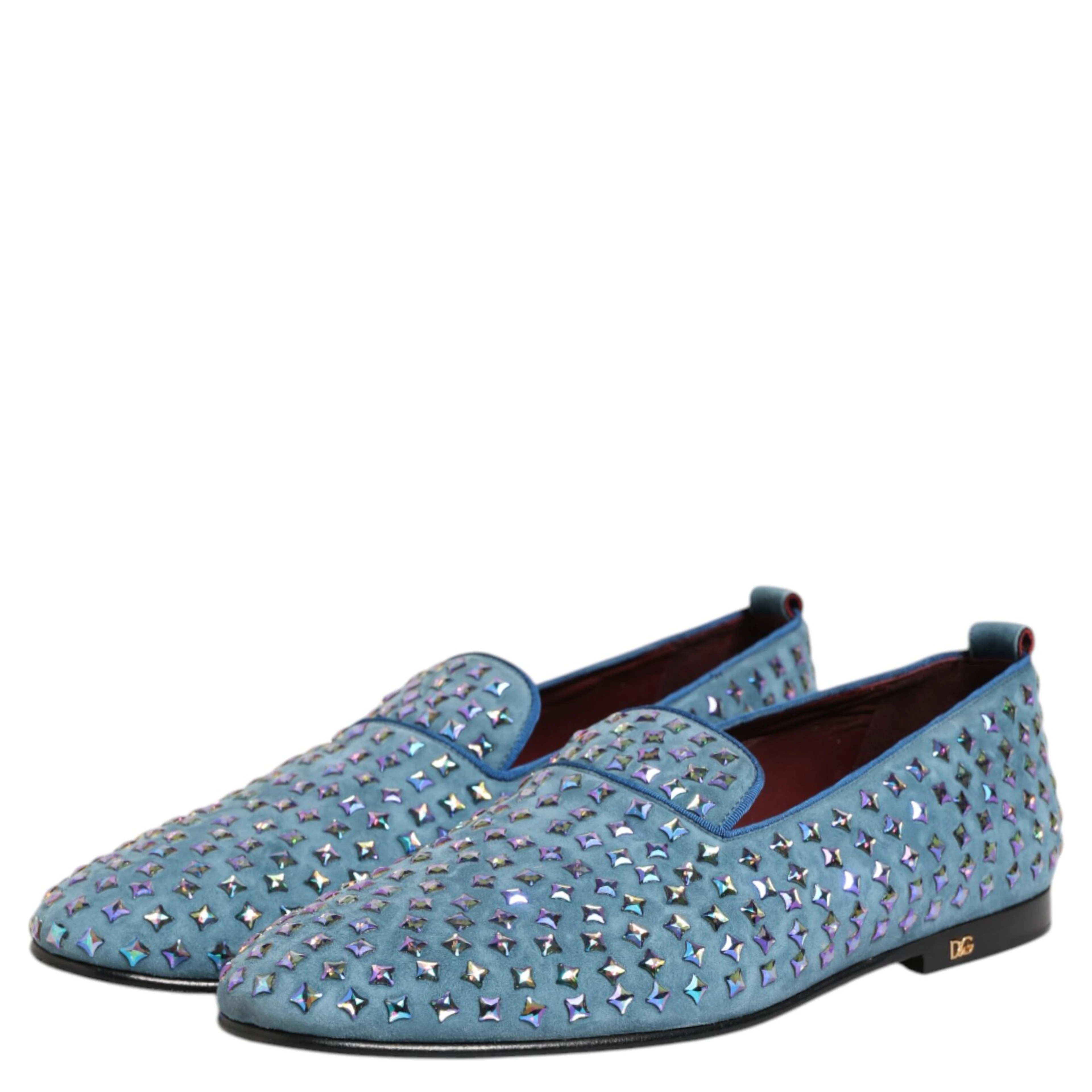 Blue Suede Studded Dress Men Loafers Shoes