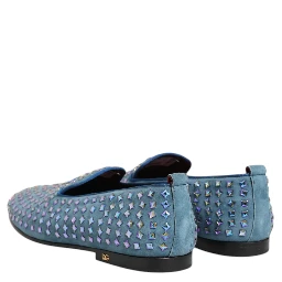 Blue Suede Studded Dress Men Loafers Shoes