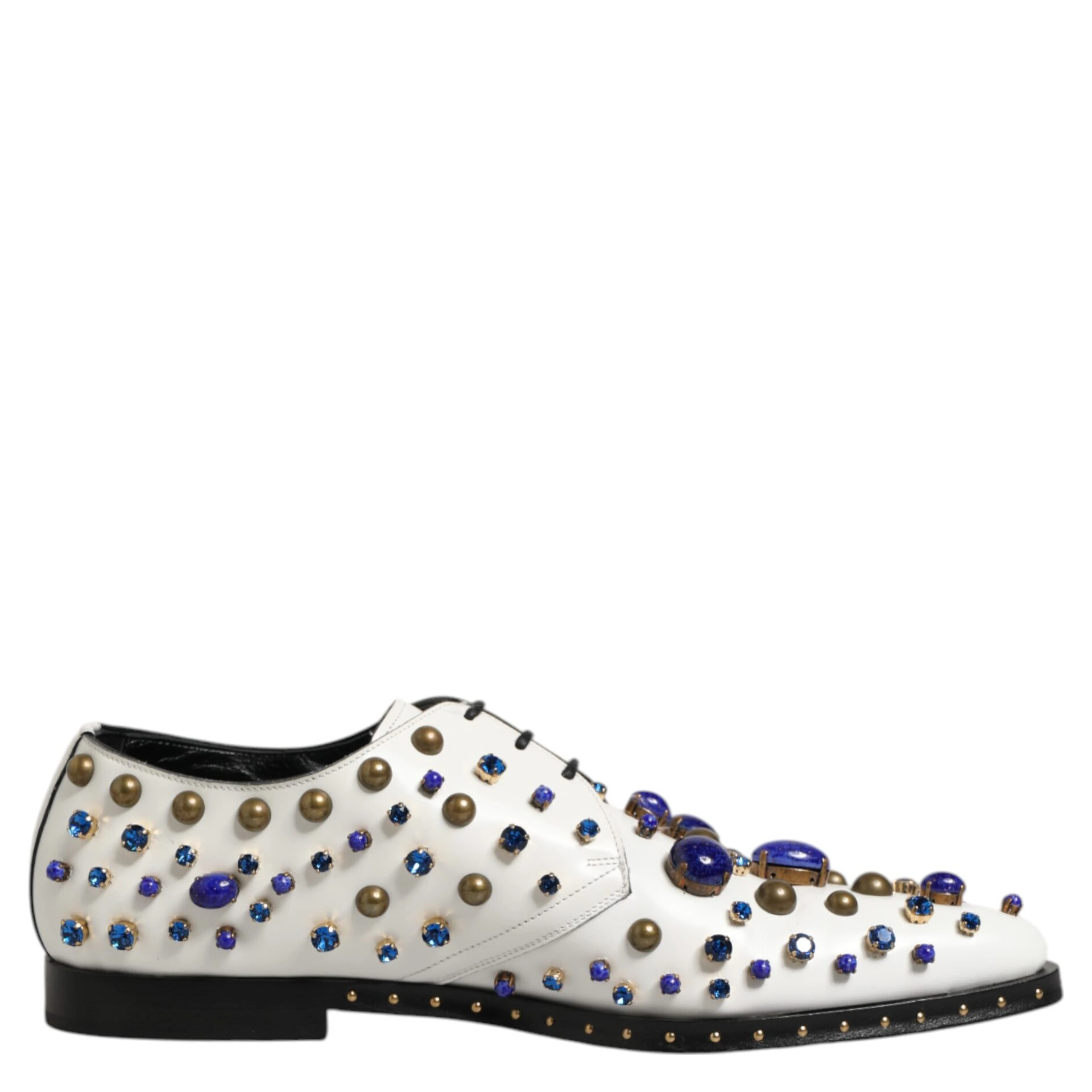 White Leather Crystals Embellished Dress Shoes