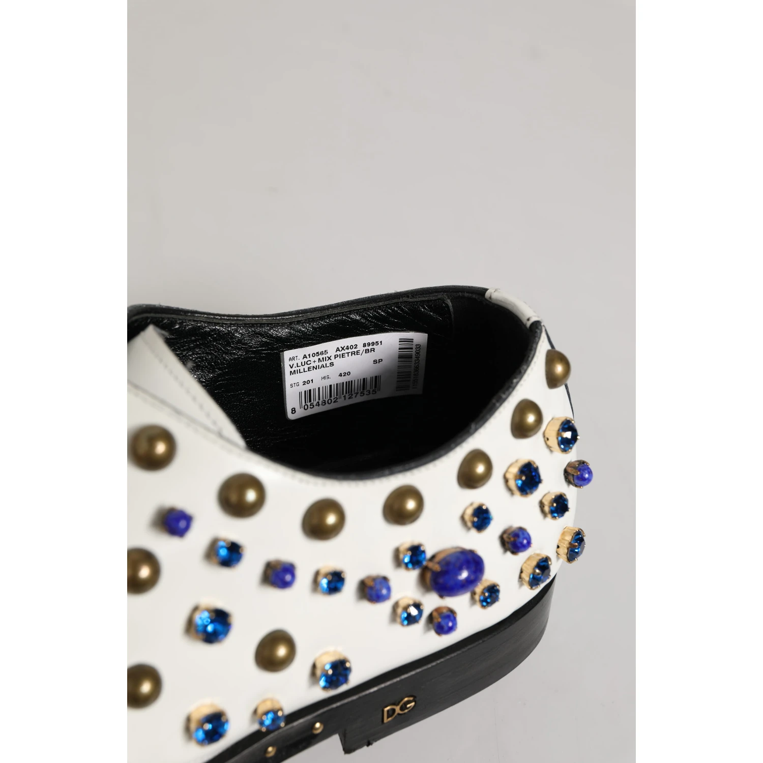 White Leather Crystals Embellished Dress Shoes