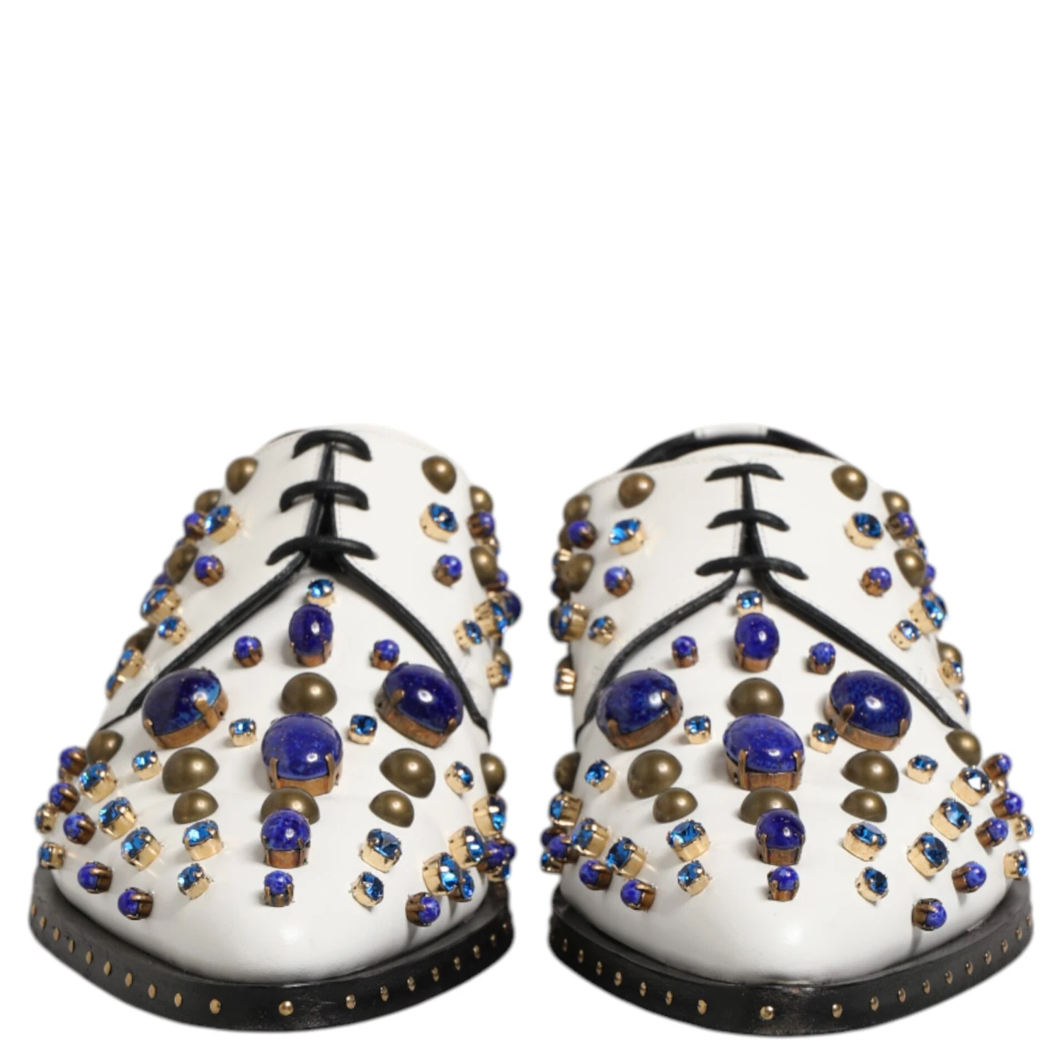 White Leather Crystals Embellished Dress Shoes