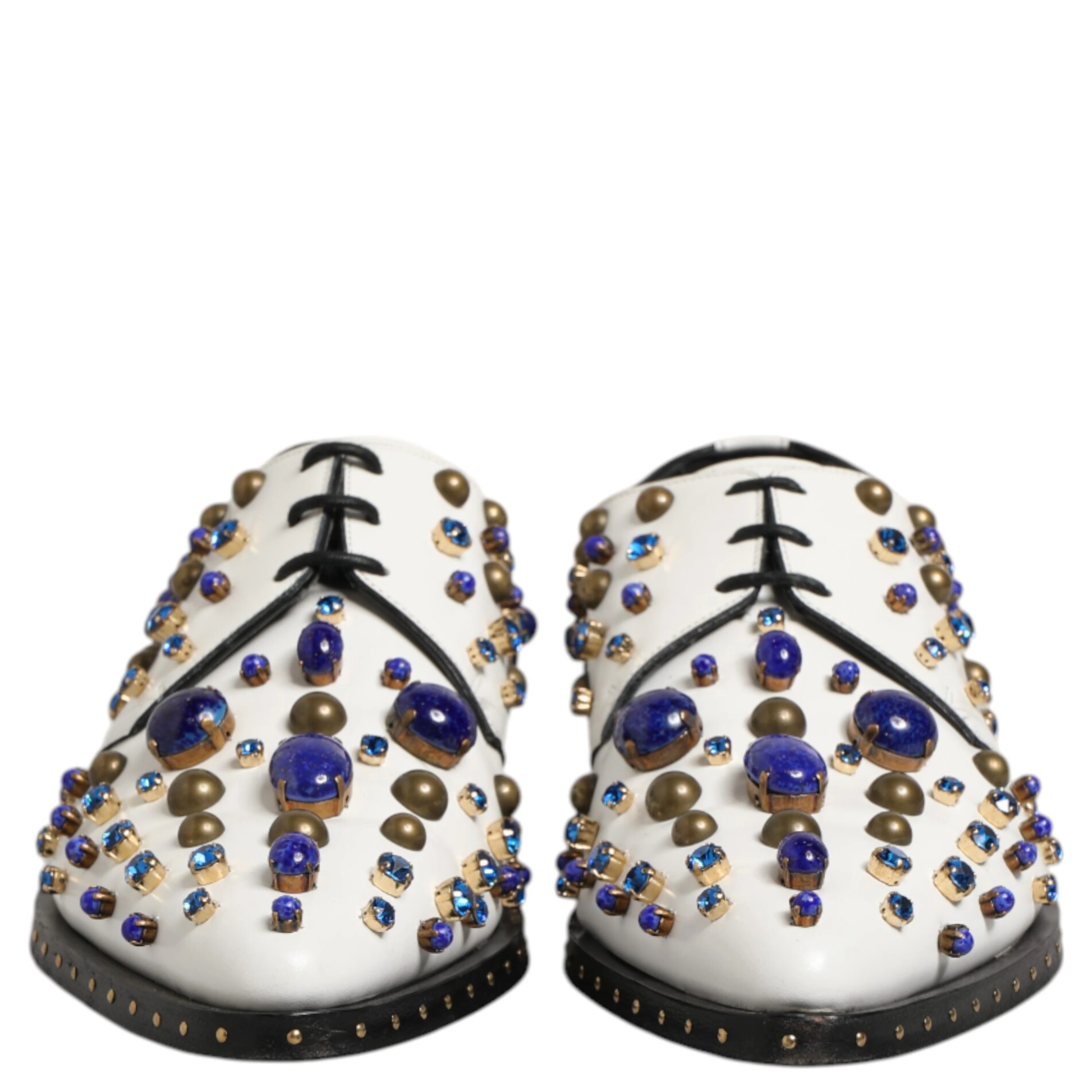 White Leather Crystals Embellished Dress Shoes