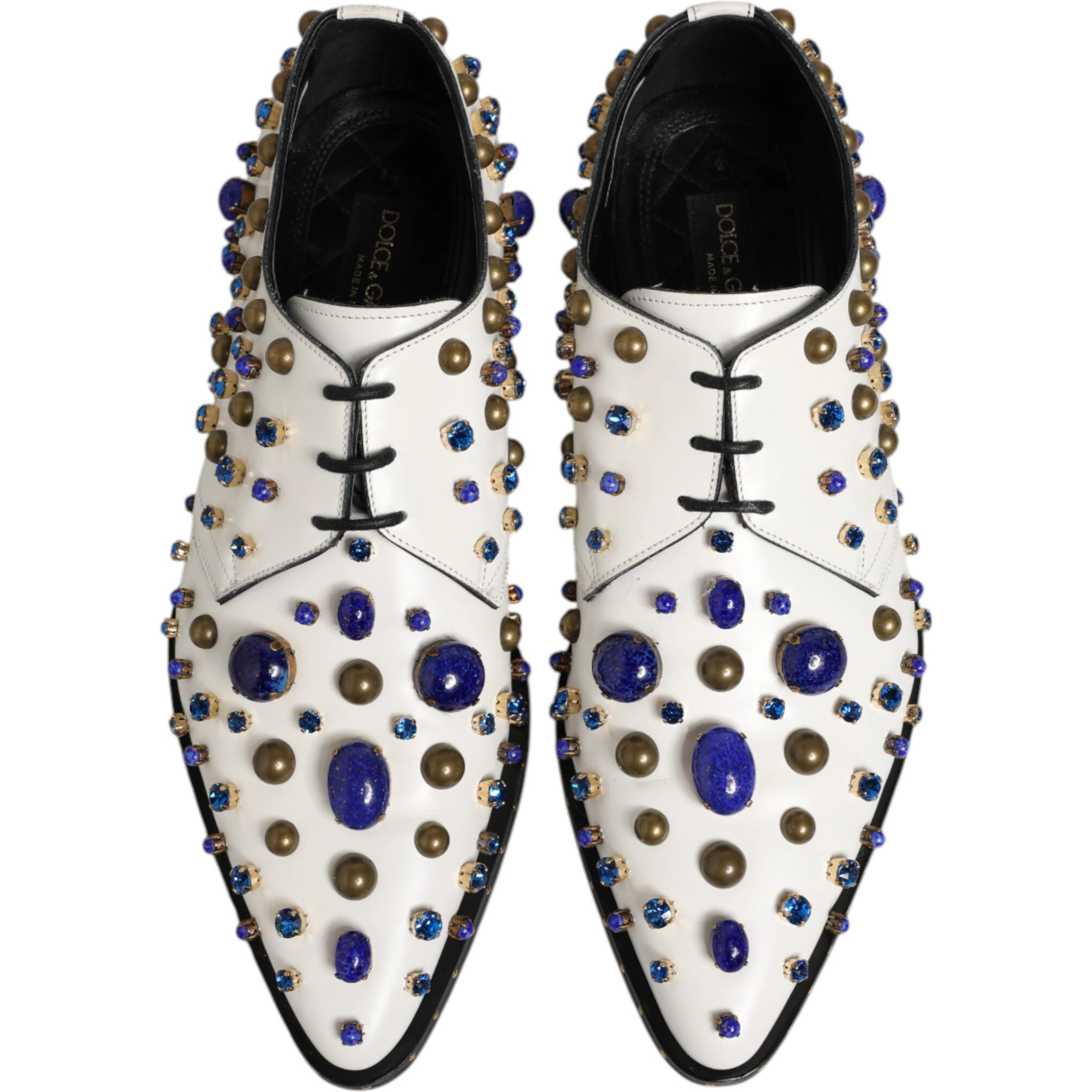 White Leather Crystals Embellished Dress Shoes