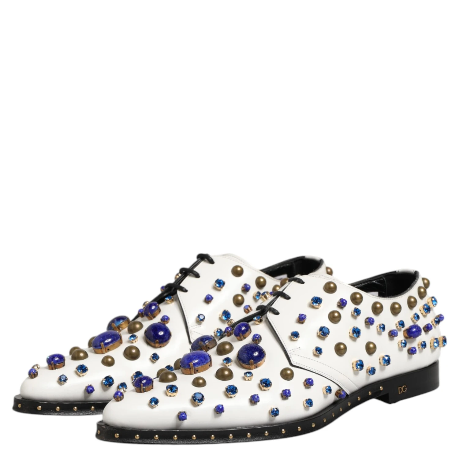 White Leather Crystals Embellished Dress Shoes
