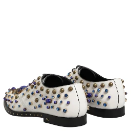 White Leather Crystals Embellished Dress Shoes