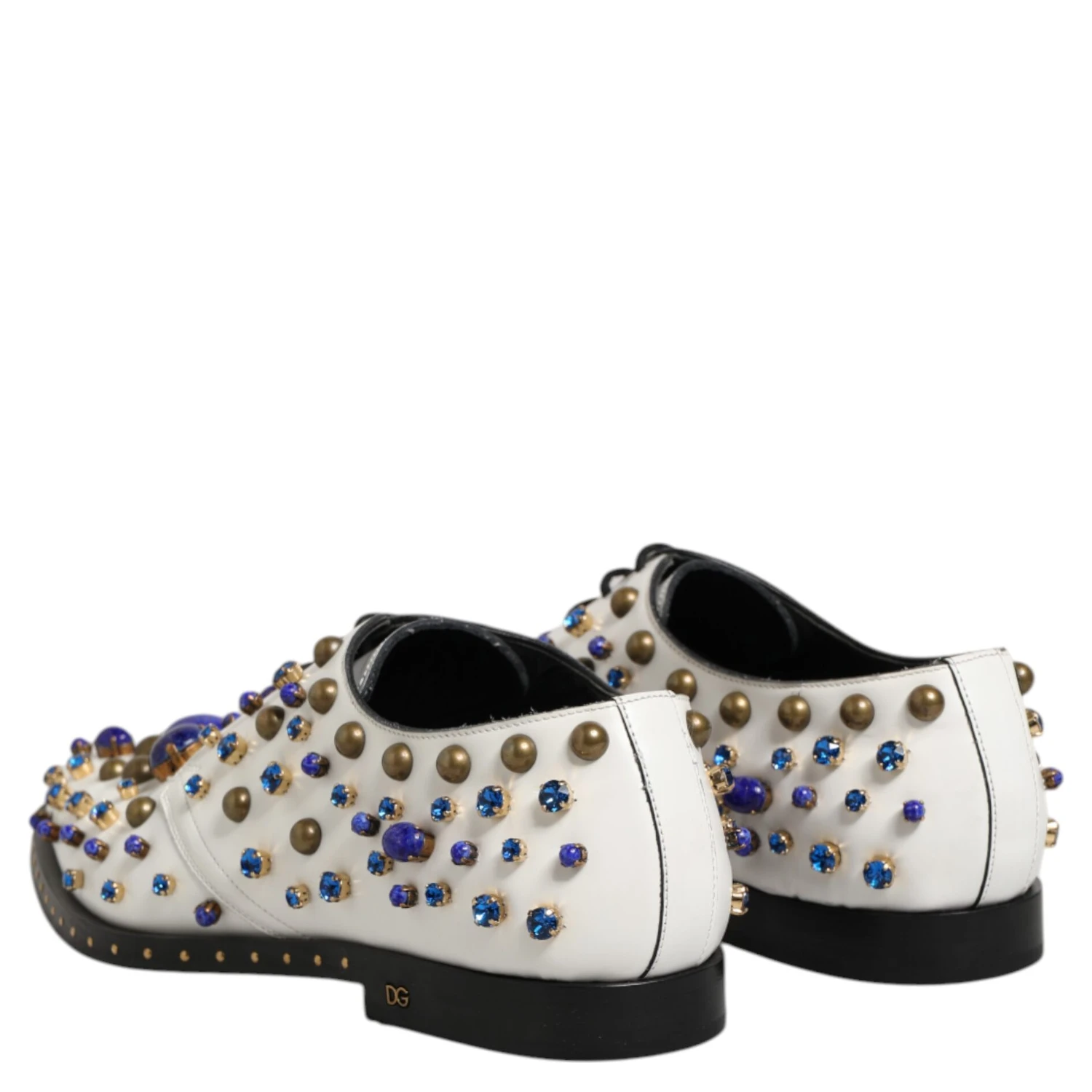 White Leather Crystals Embellished Dress Shoes