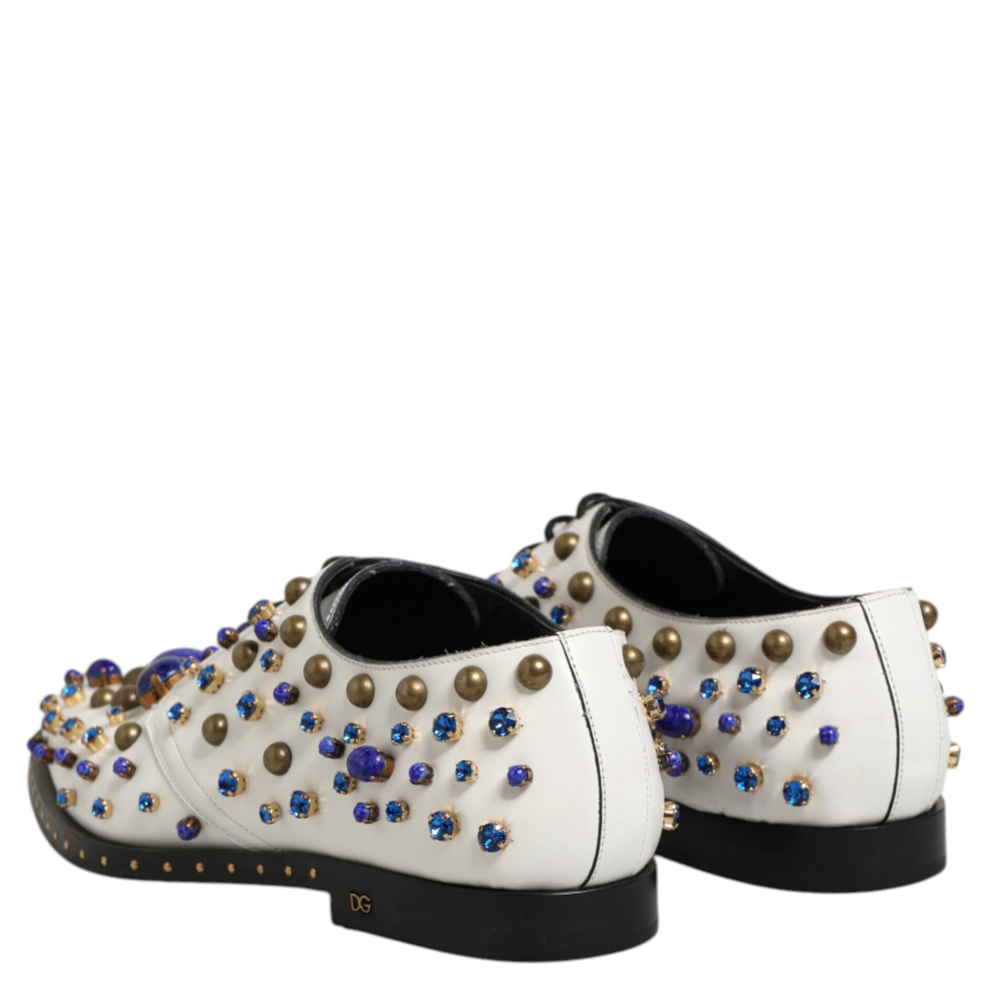 White Leather Crystals Embellished Dress Shoes