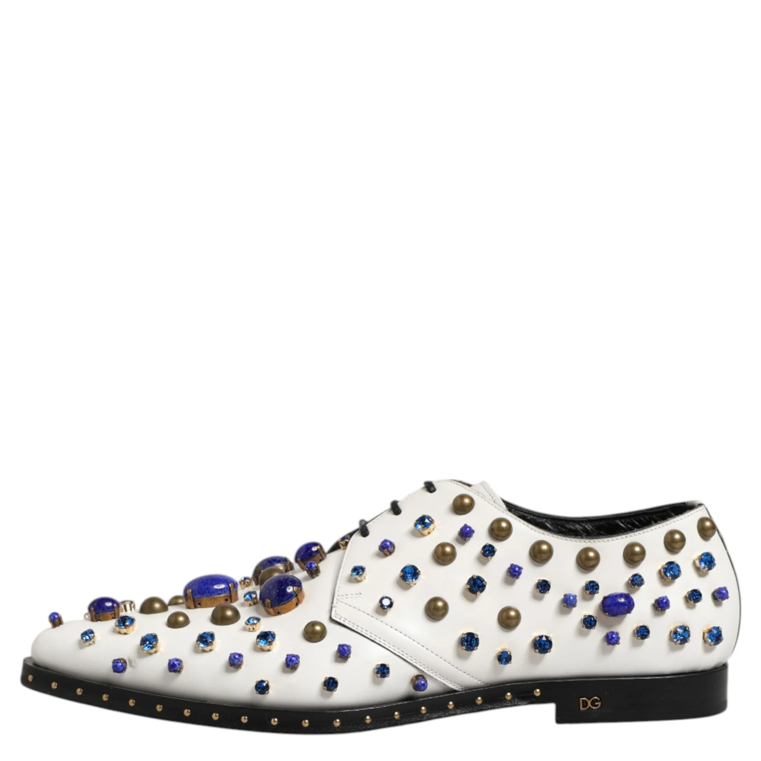 White Leather Crystals Embellished Dress Shoes