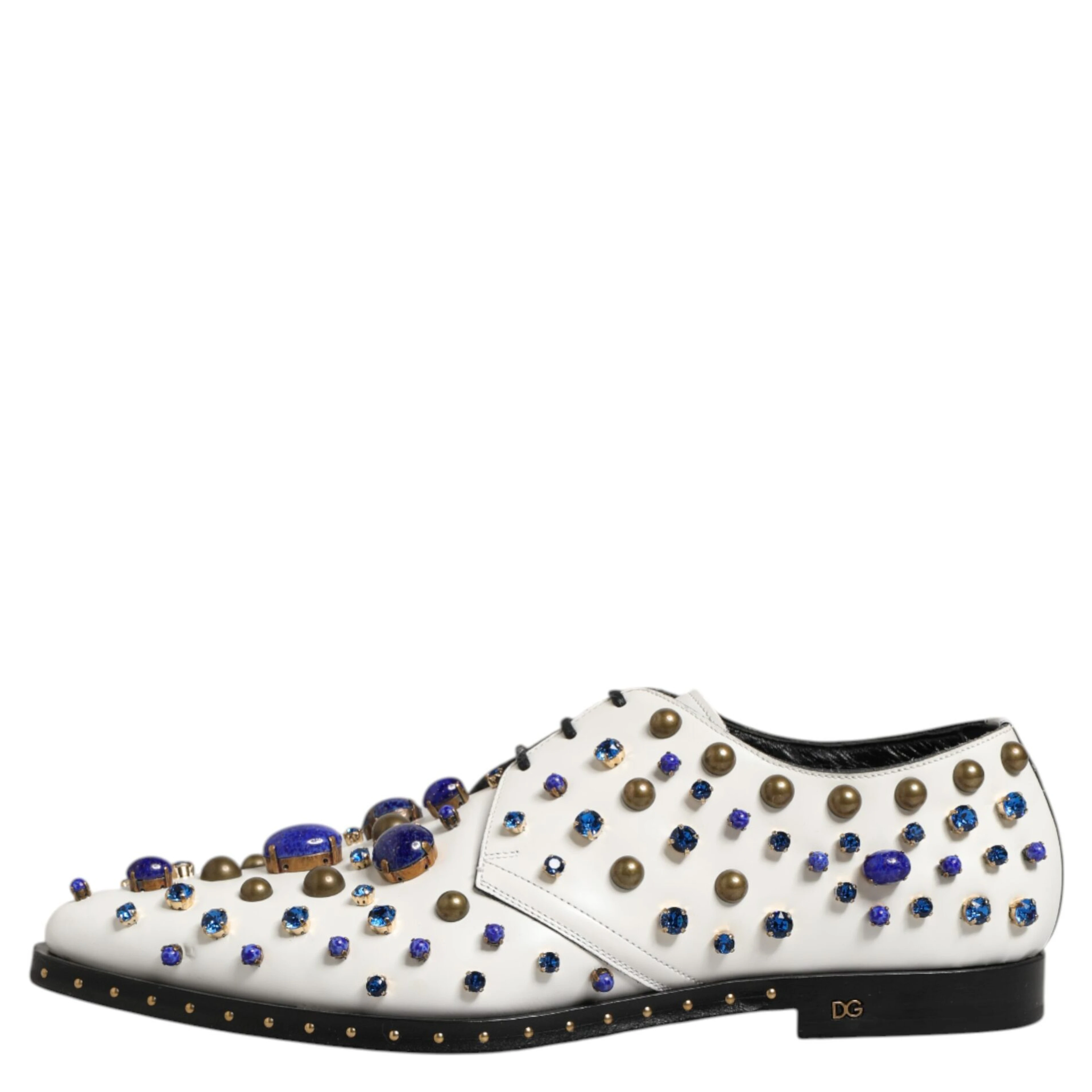 White Leather Crystals Embellished Dress Shoes