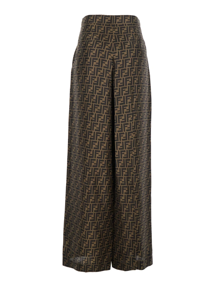 Brown Pants with Wide Leg and All-Over FF Motif in Silk Woman alternative