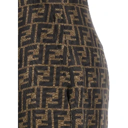 Brown Pants with Wide Leg and All-Over FF Motif in Silk Woman