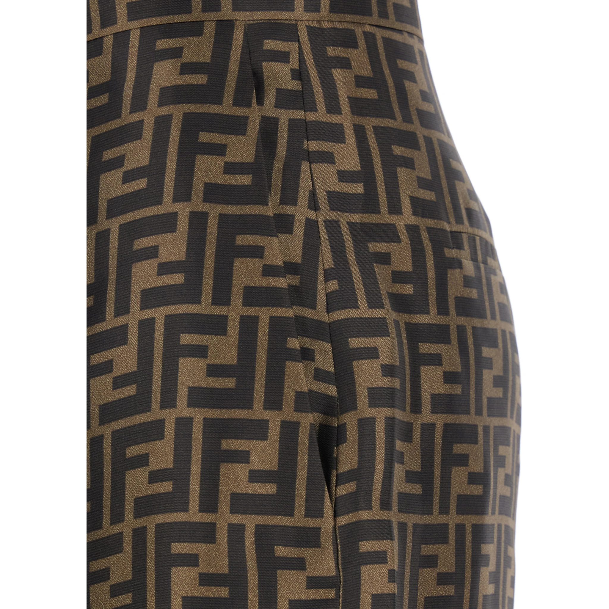 Brown Pants with Wide Leg and All-Over FF Motif in Silk Woman