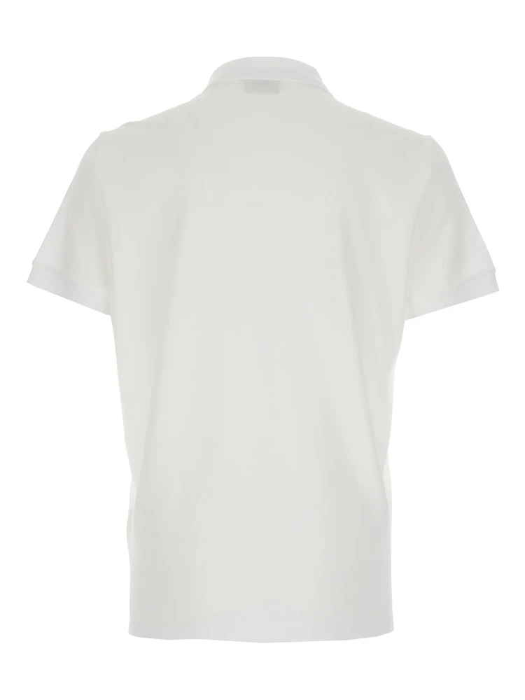 White Polo Shirt with Classic Collar and Metallic FF Plaque on the Front in Cotton Woman