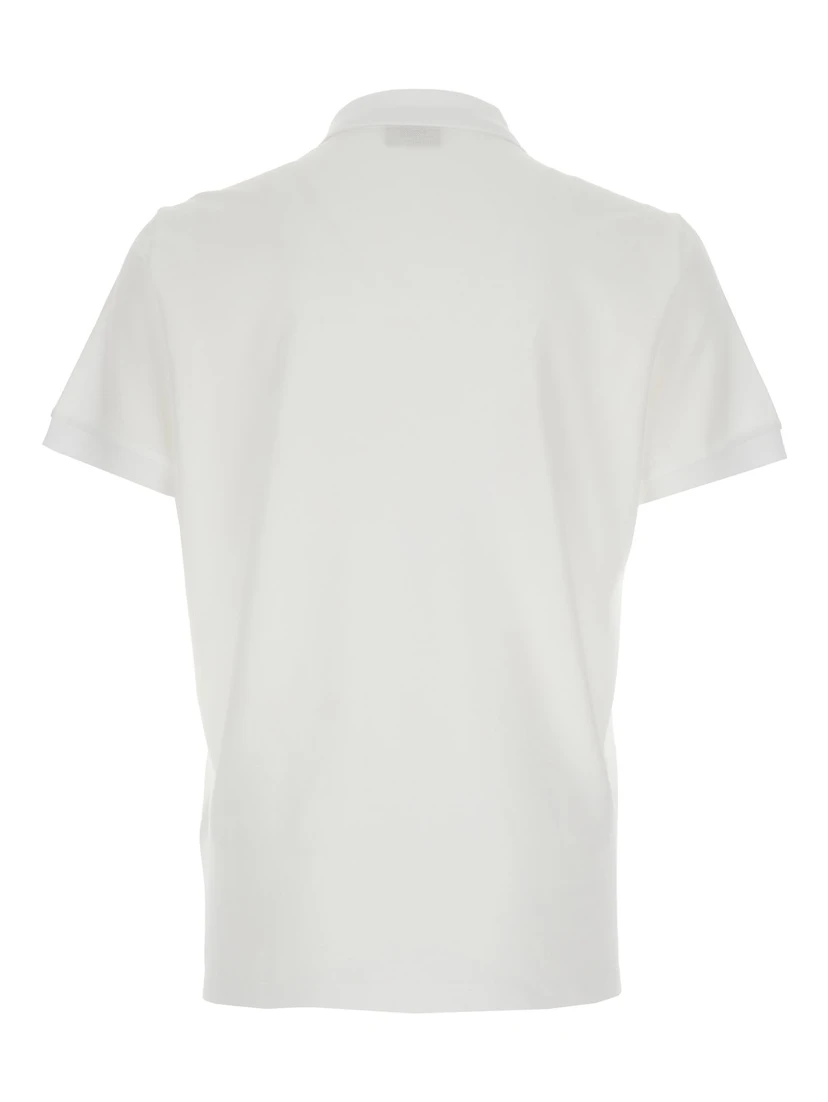 White Polo Shirt with Classic Collar and Metallic FF Plaque on the Front in Cotton Woman