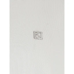White Polo Shirt with Classic Collar and Metallic FF Plaque on the Front in Cotton Woman