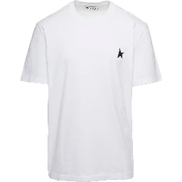 White T-Shirt with Round Neck and One Star Logo Print on the Front in Cotton Man