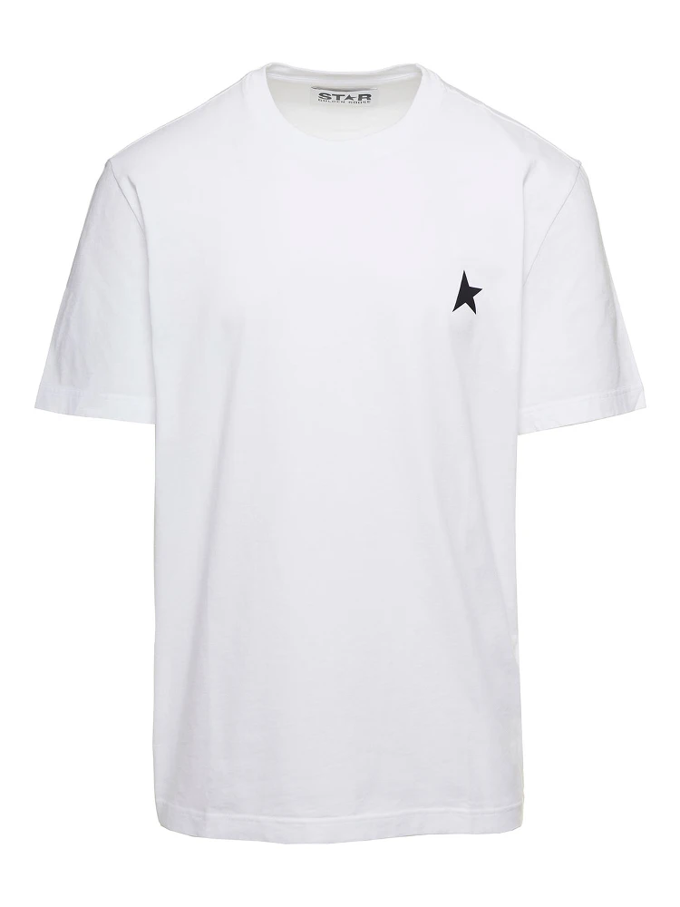 White T-Shirt with Round Neck and One Star Logo Print on the Front in Cotton Man