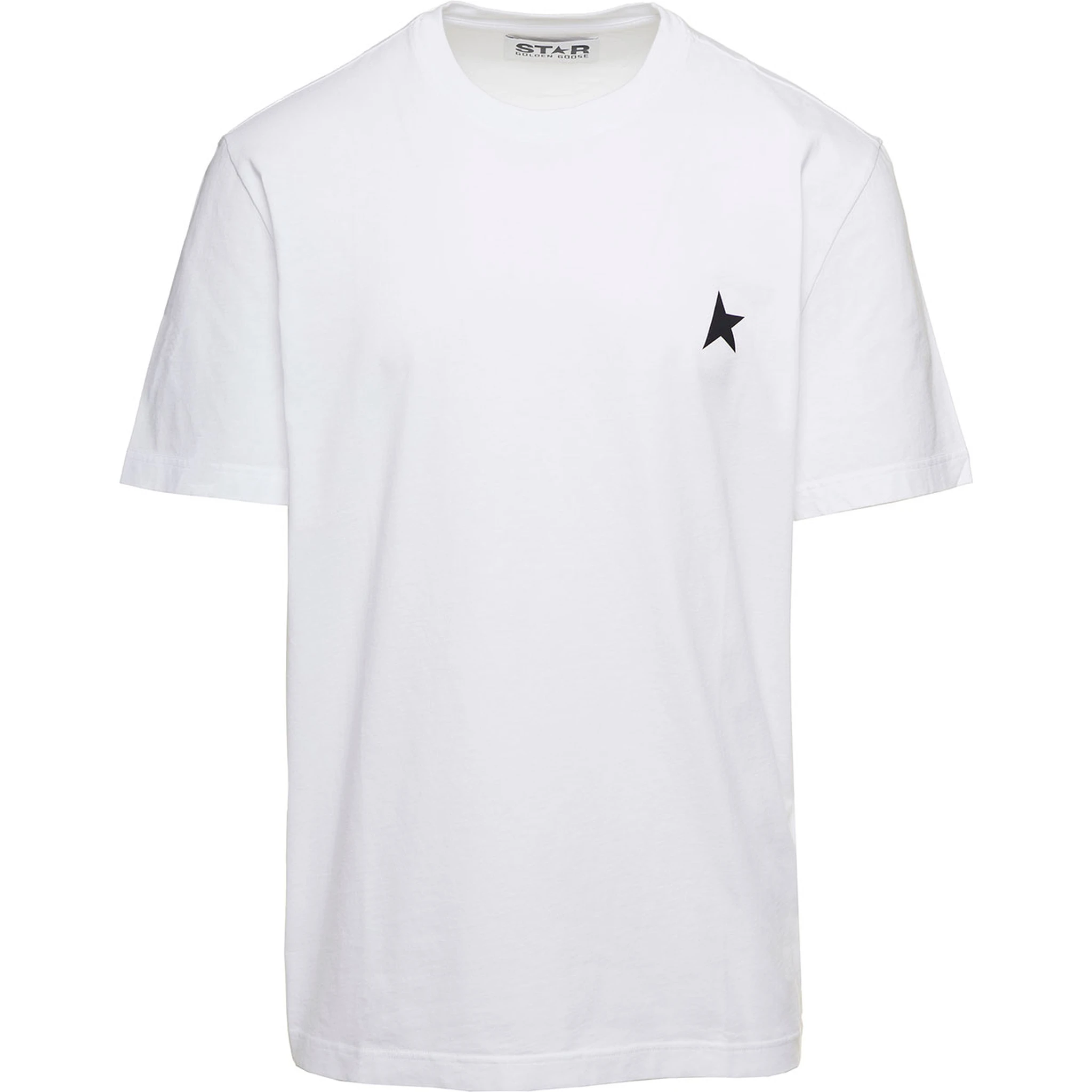 White T-Shirt with Round Neck and One Star Logo Print on the Front in Cotton Man