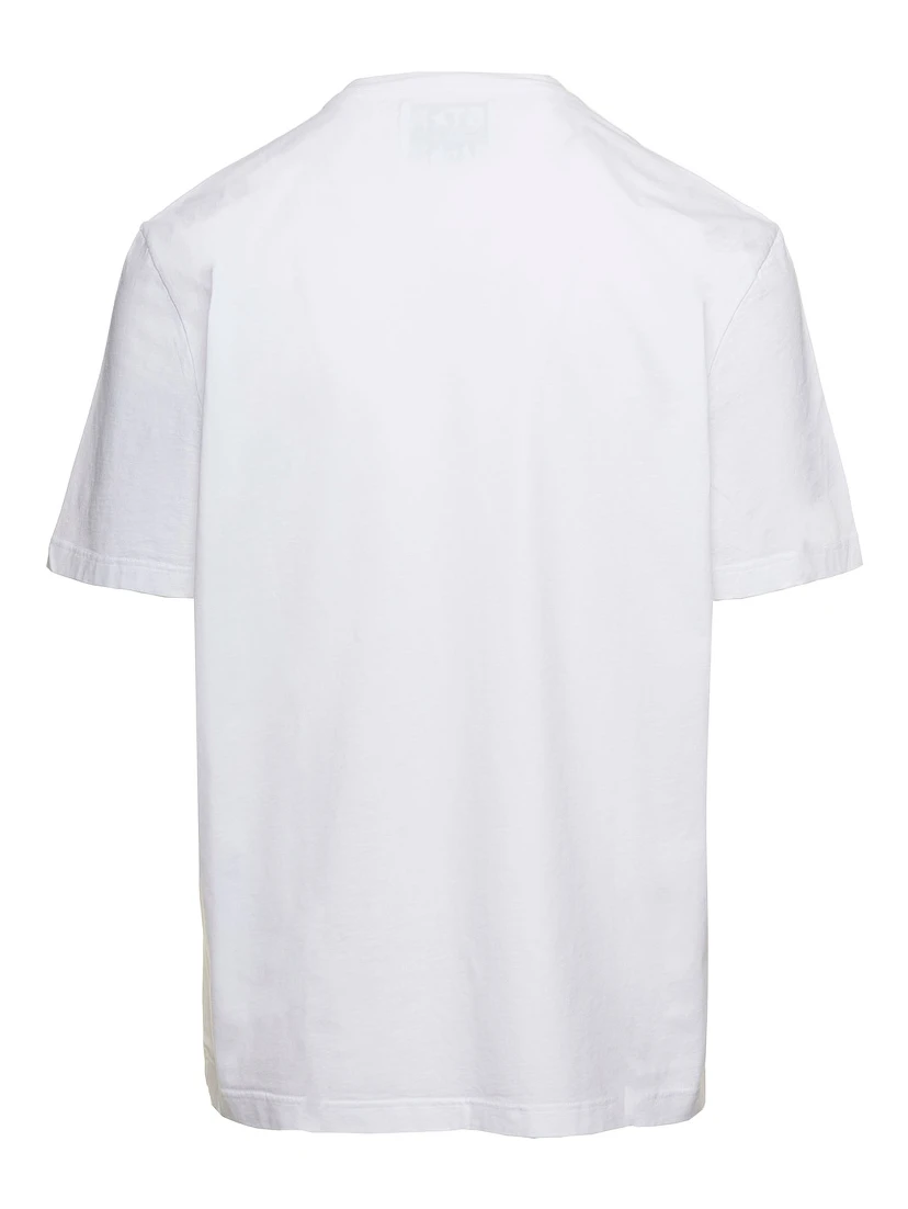 White T-Shirt with Round Neck and One Star Logo Print on the Front in Cotton Man