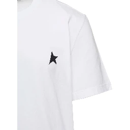 White T-Shirt with Round Neck and One Star Logo Print on the Front in Cotton Man