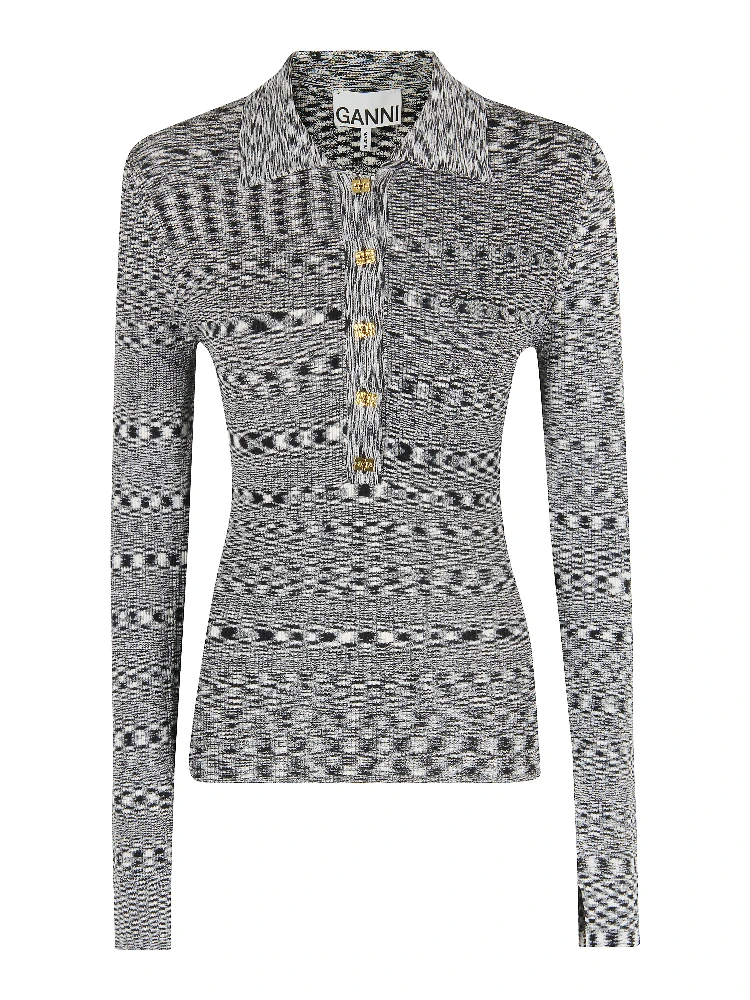 Spacedyed logo-button polo top