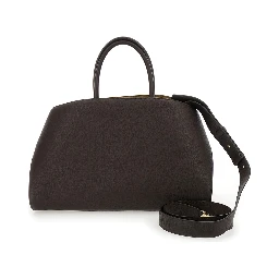 Hug Bicolor Brown Handbag with Logo and Gancini Buckle in Leather Woman