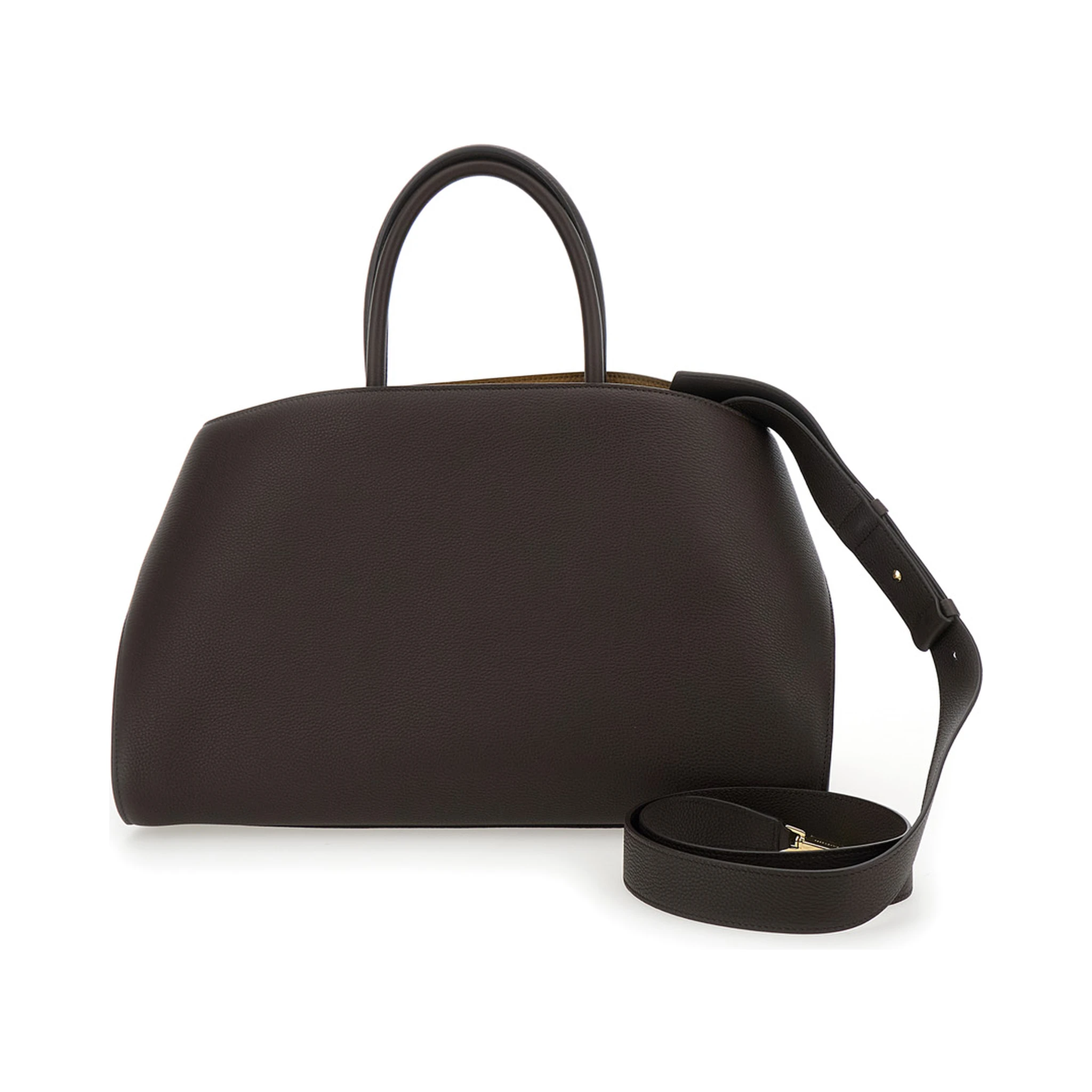 Hug Bicolor Brown Handbag with Logo and Gancini Buckle in Leather Woman