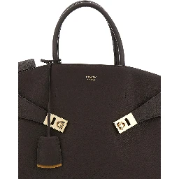Hug Bicolor Brown Handbag with Logo and Gancini Buckle in Leather Woman