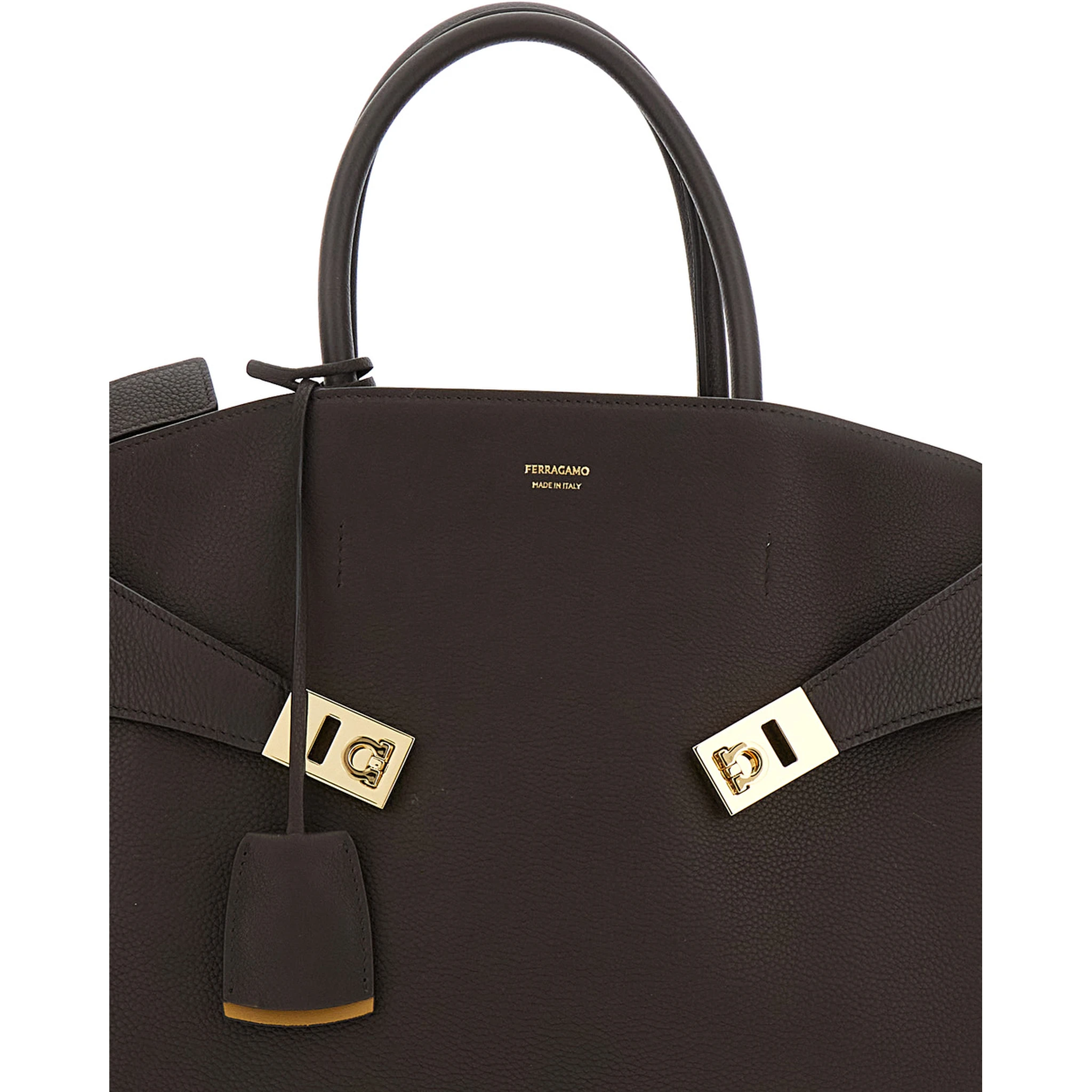 Hug Bicolor Brown Handbag with Logo and Gancini Buckle in Leather Woman