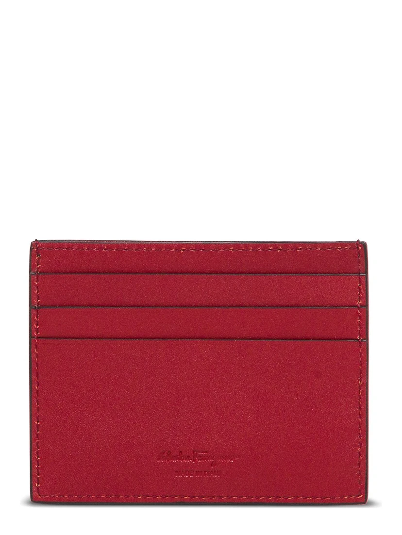 Salvatore Ferragamo Mans Revival Black  Leather Card Holder with Gancini Buckle