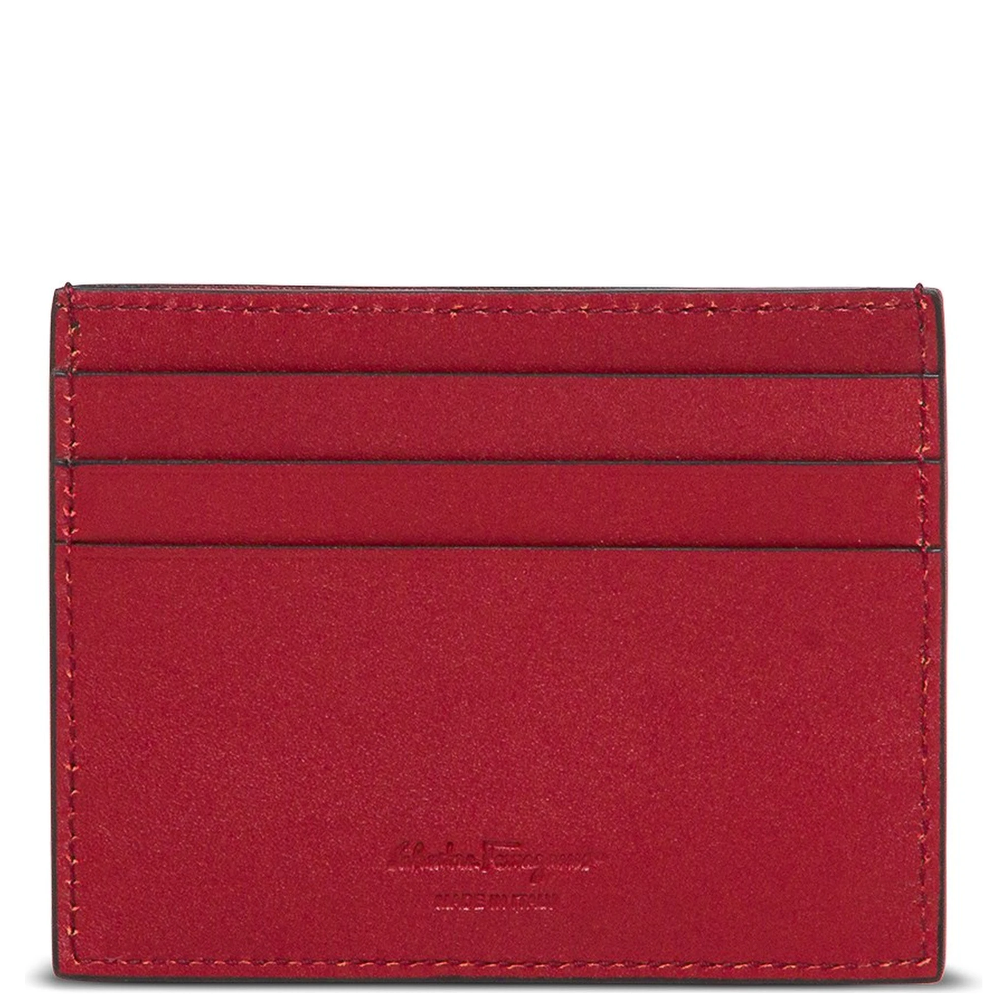 Salvatore Ferragamo Mans Revival Black  Leather Card Holder with Gancini Buckle