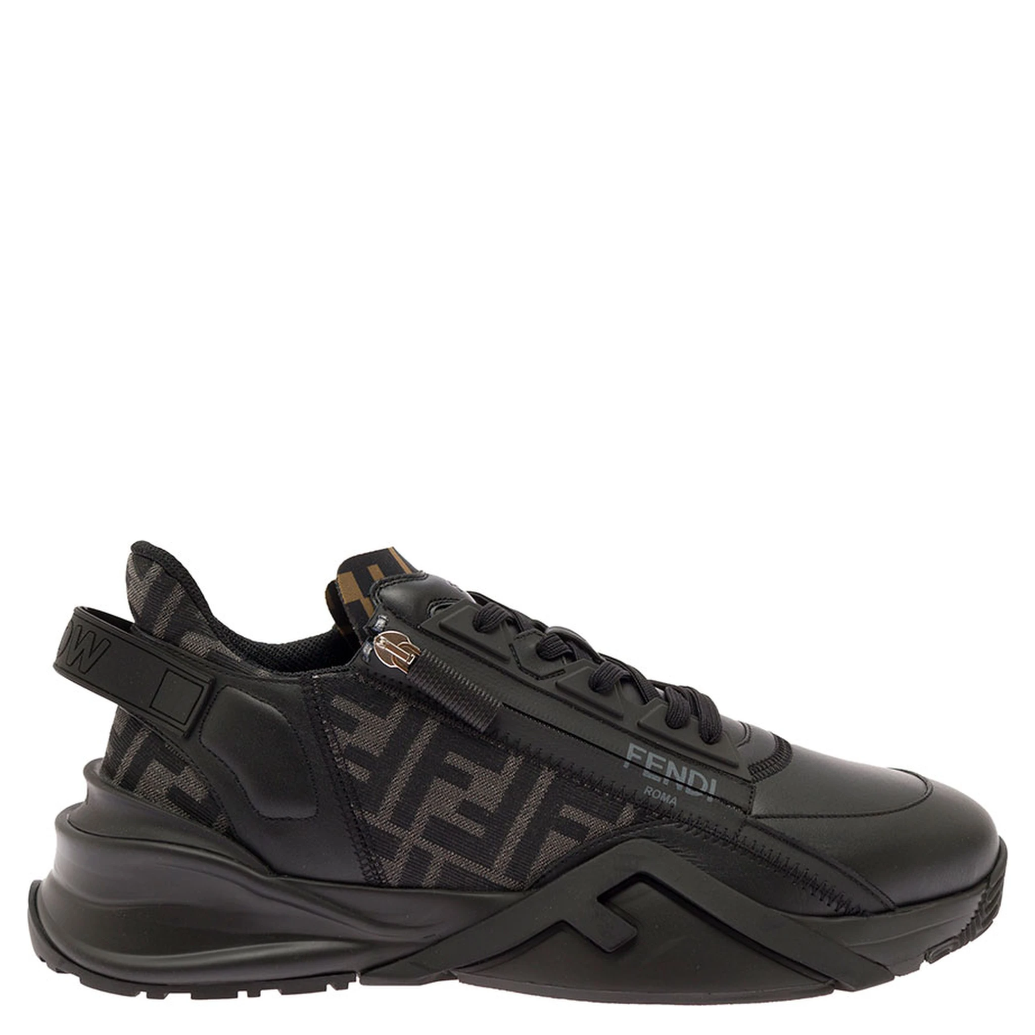 Fendi Flow Black Low-Top Sneaker with Logo Detail in Leather Man