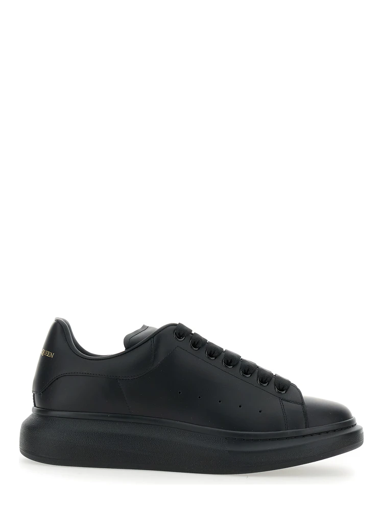 Black Oversize Sneakers with Logo Lettering on the Heel in Leather Man