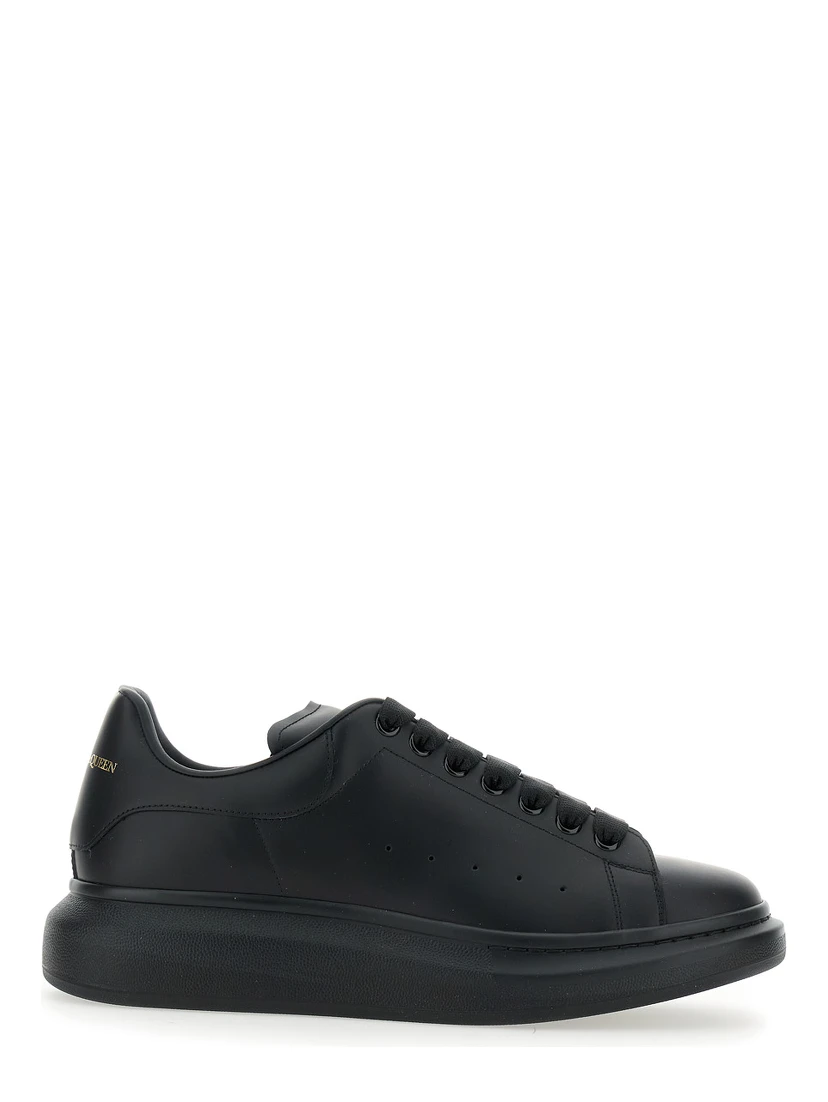 Black Oversize Sneakers with Logo Lettering on the Heel in Leather Man