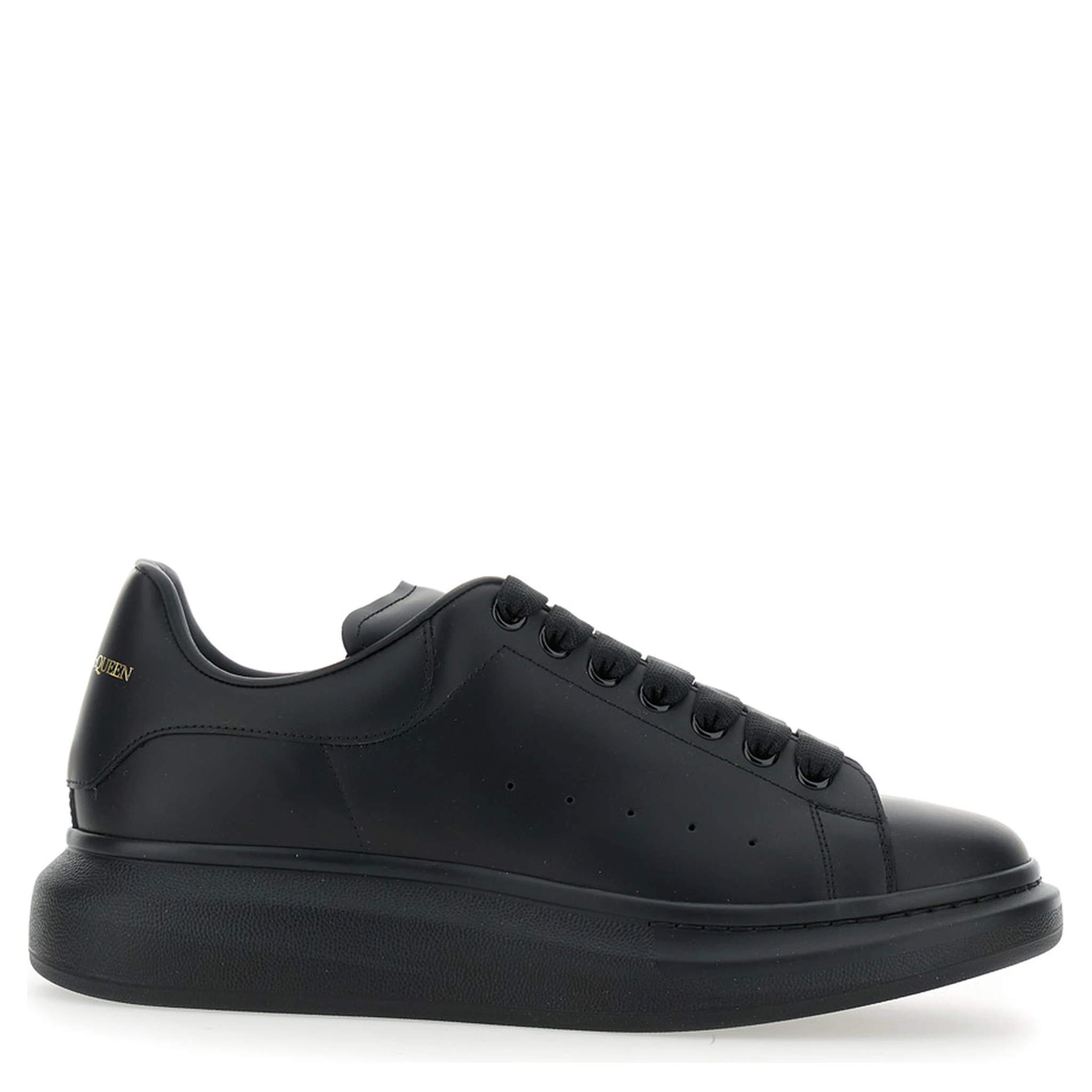 Black Oversize Sneakers with Logo Lettering on the Heel in Leather Man