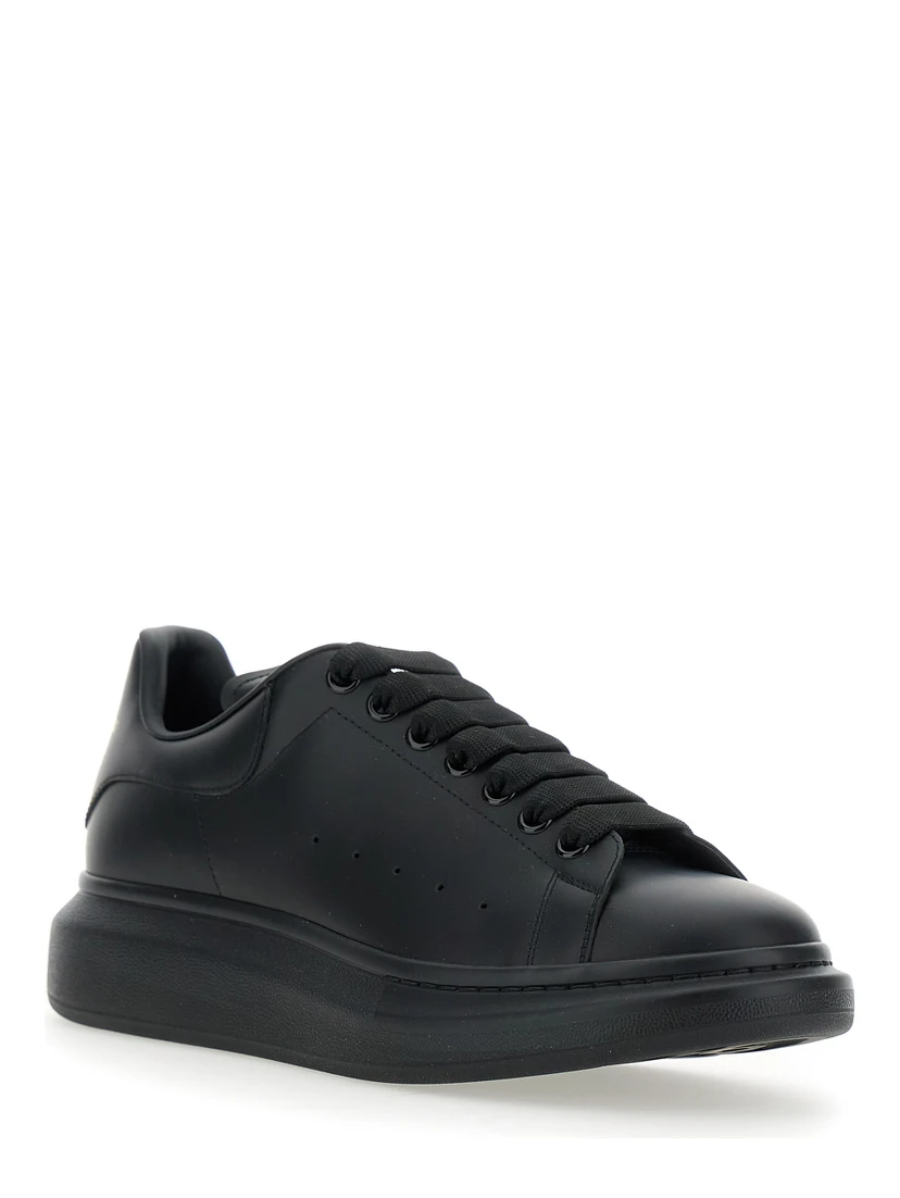 Black Oversize Sneakers with Logo Lettering on the Heel in Leather Man
