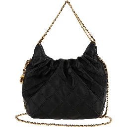 Fleming Black Shoulder Bag with Chain-Link Shoulder Strap and Double T Motif in Grained Leather Woman