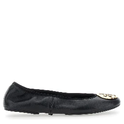 Black Ballerinas with Logo Plaque on the Front in Leather Woman